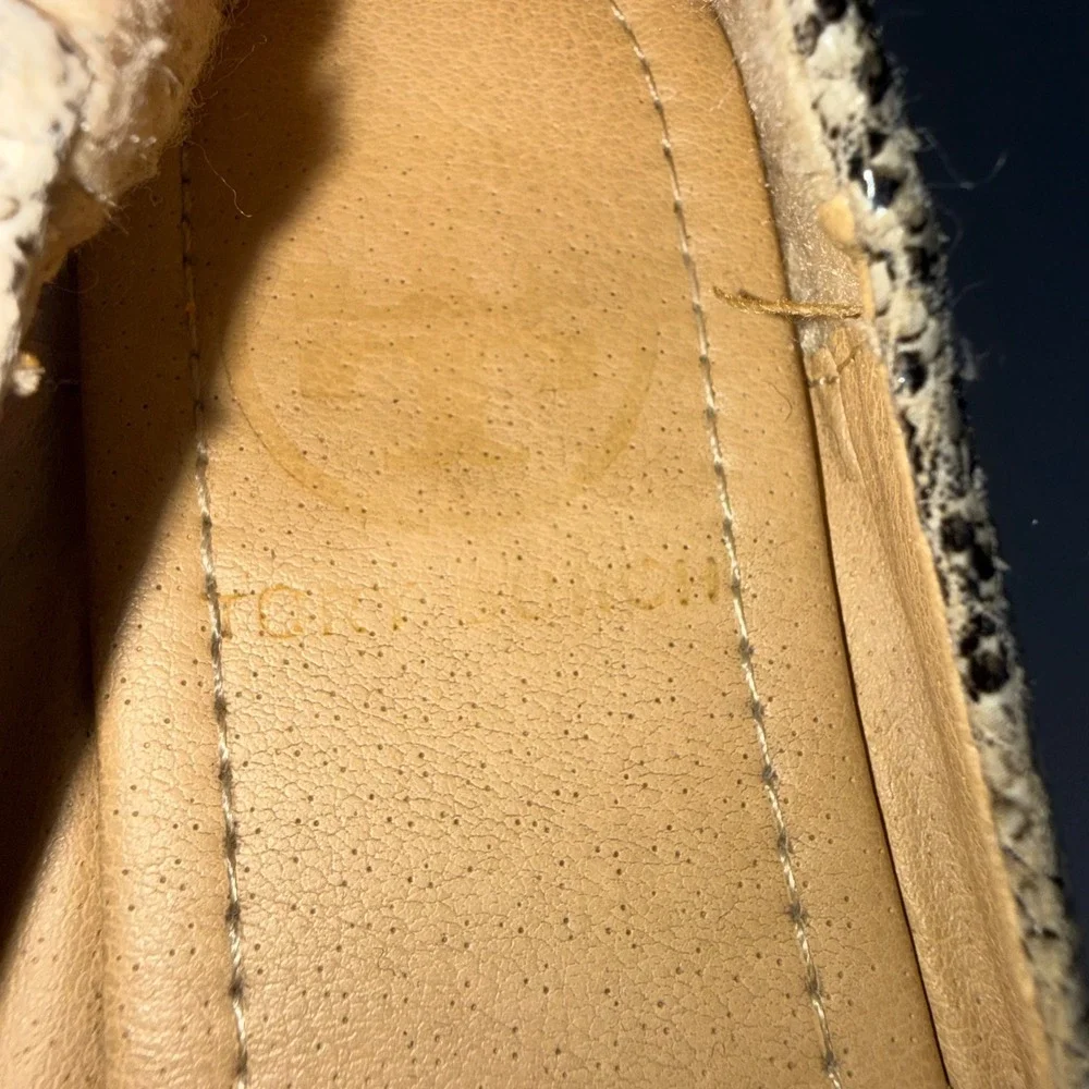 Tory Burch Minnie Travel Ballet Flats Snakeskin Embossed‎ Gold Logo 36 N3018-7S